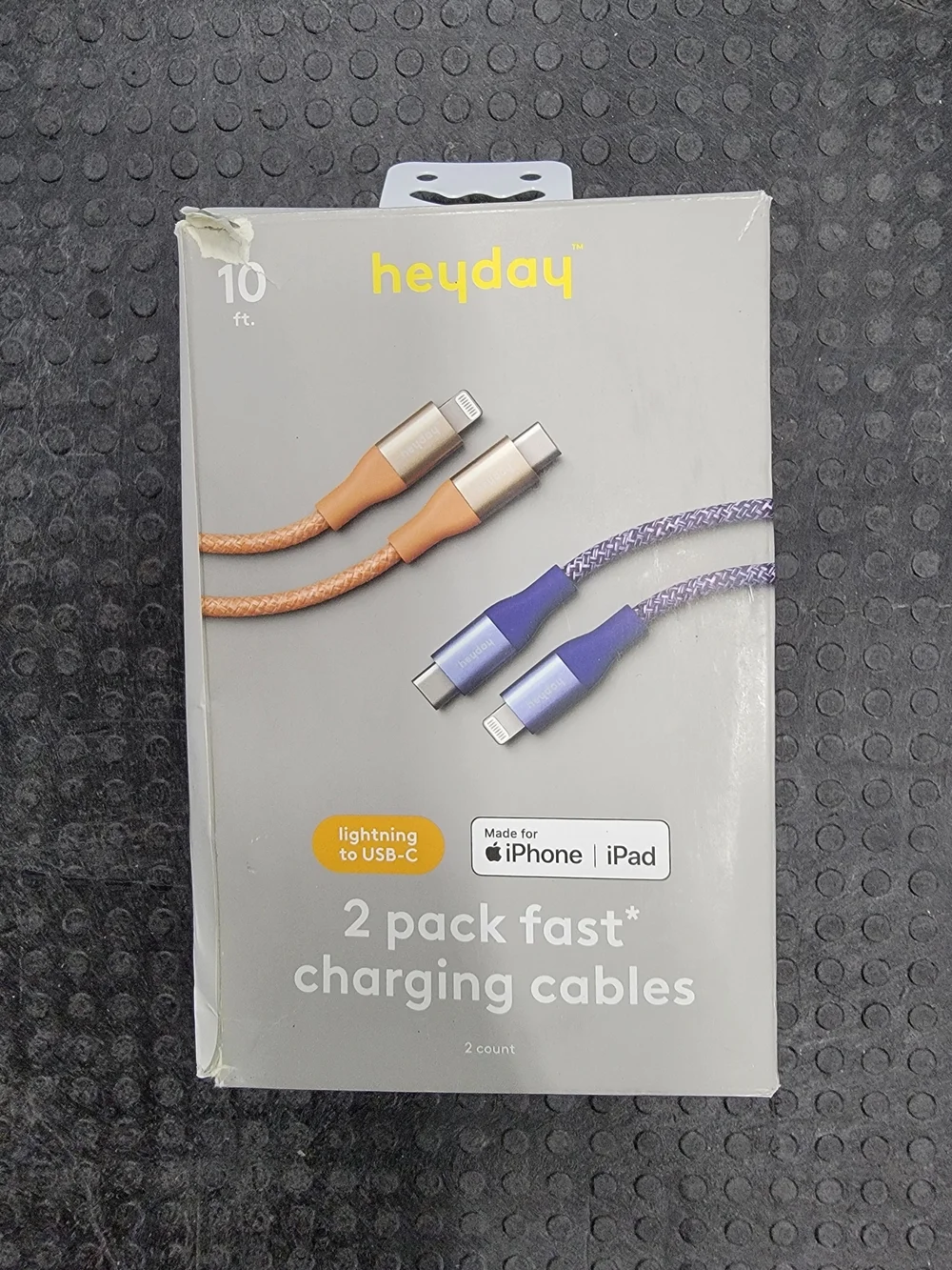 Heyday Lightning to USB-C Braided Cable Duo in Orange & Purple, 10ft